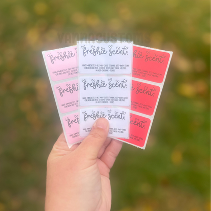 Car Freshie Scent + Care Labels - 2.25"x1.25" Thermal Printed Stickers - Valentine's Day Themed - Hearts