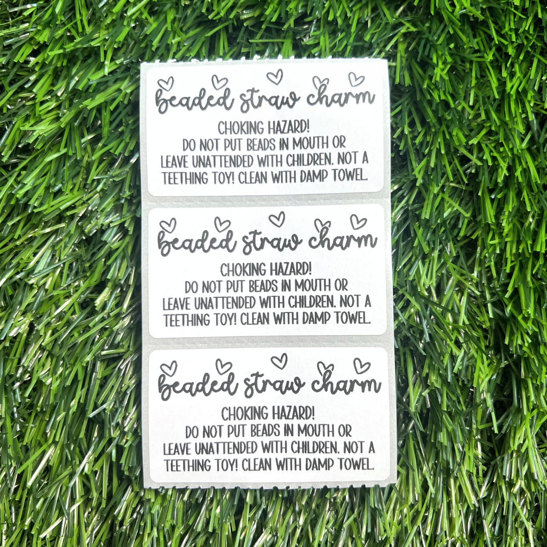 Beaded Straw Charm Care Labels - 2.25"x1.25" Thermal Printed Stickers