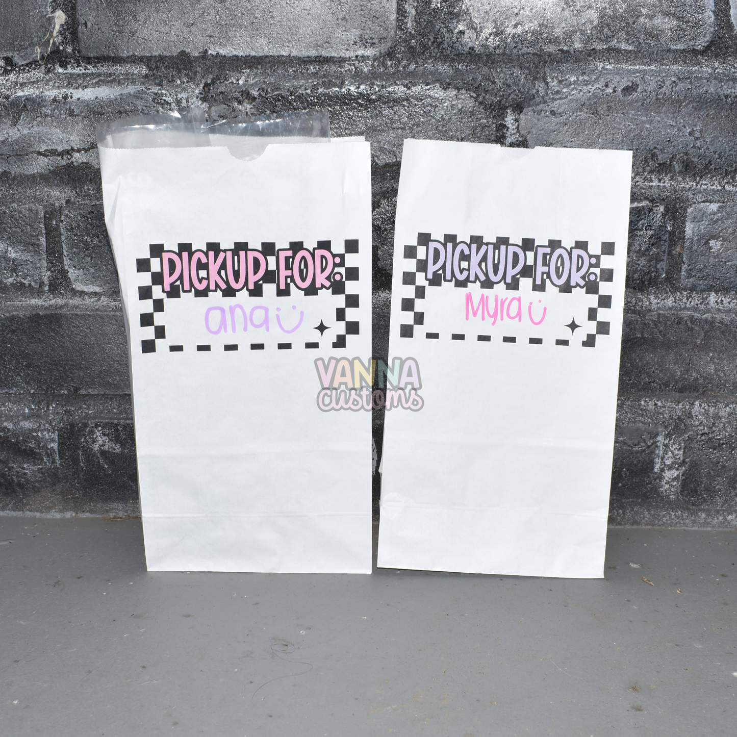 20 Count Pickup For Checkerboard Paper Bags - Local Business Porch Pickup Name Tag Bags