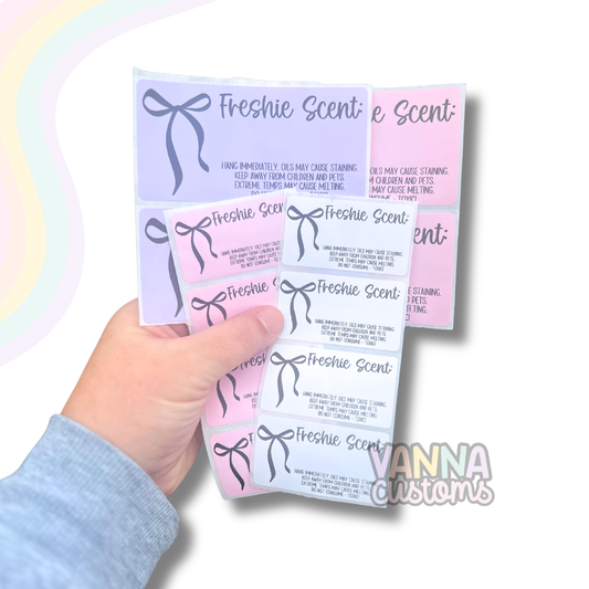 Bow Car Freshie Care + Scent Thermal Printed Stickers
