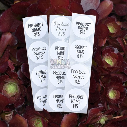 Product Name + Price Tag Thermal Printed Labels - Vendor Market Supplies - 1.5" Circle Sticker