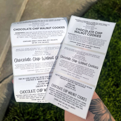 Cottage Food Bakery Ingredient Thermal Printed Labels