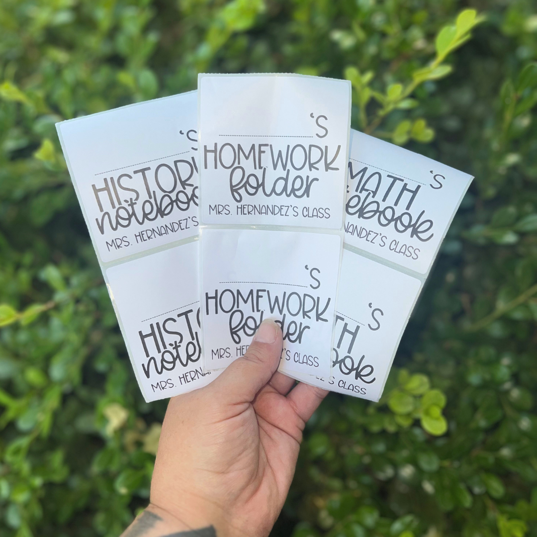 CUSTOM Student Homework Folder Labels 3" Thermal Printed Labels - Take Home Folder Stickers