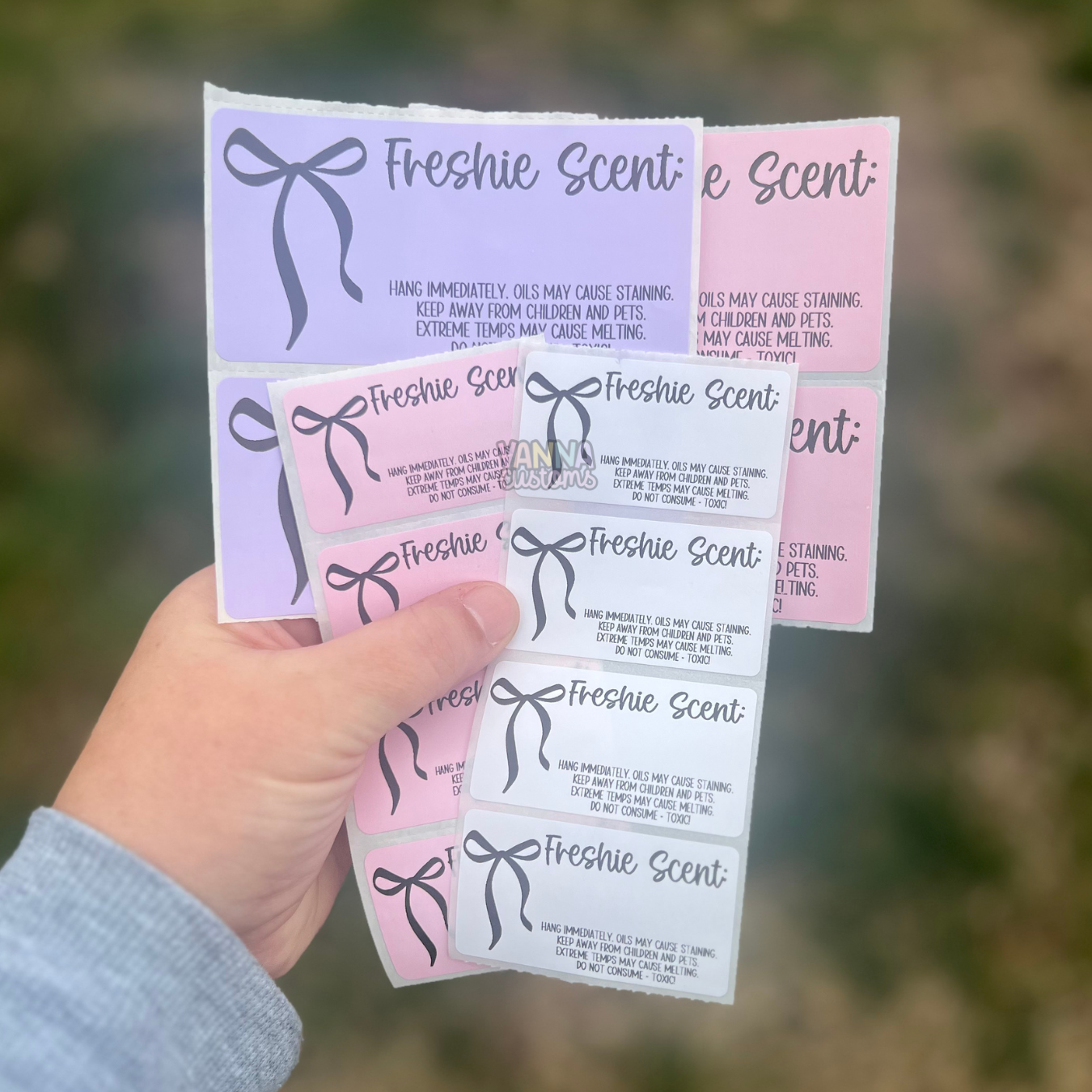 Bow Car Freshie Care + Scent Thermal Printed Stickers