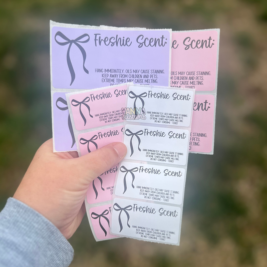Bow Car Freshie Care + Scent Thermal Printed Stickers
