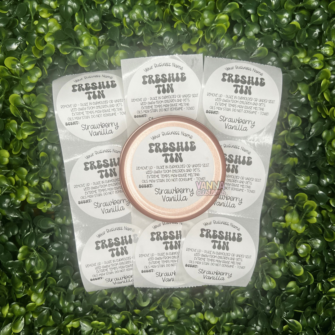 Custom Business Name Car Freshie Tin Scent + Care 2" Circle Thermal Printed Packaging Labels