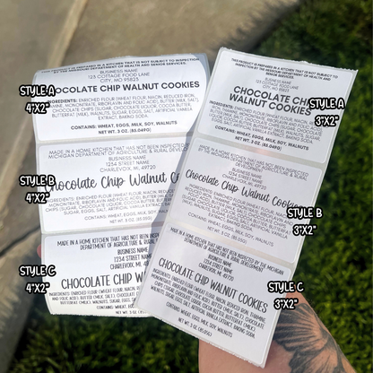 Cottage Food Bakery Ingredient Thermal Printed Labels