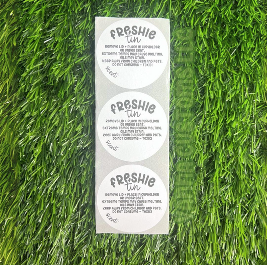 Car Freshie Tin Care + Scent - 2” Thermal Printed Stickers