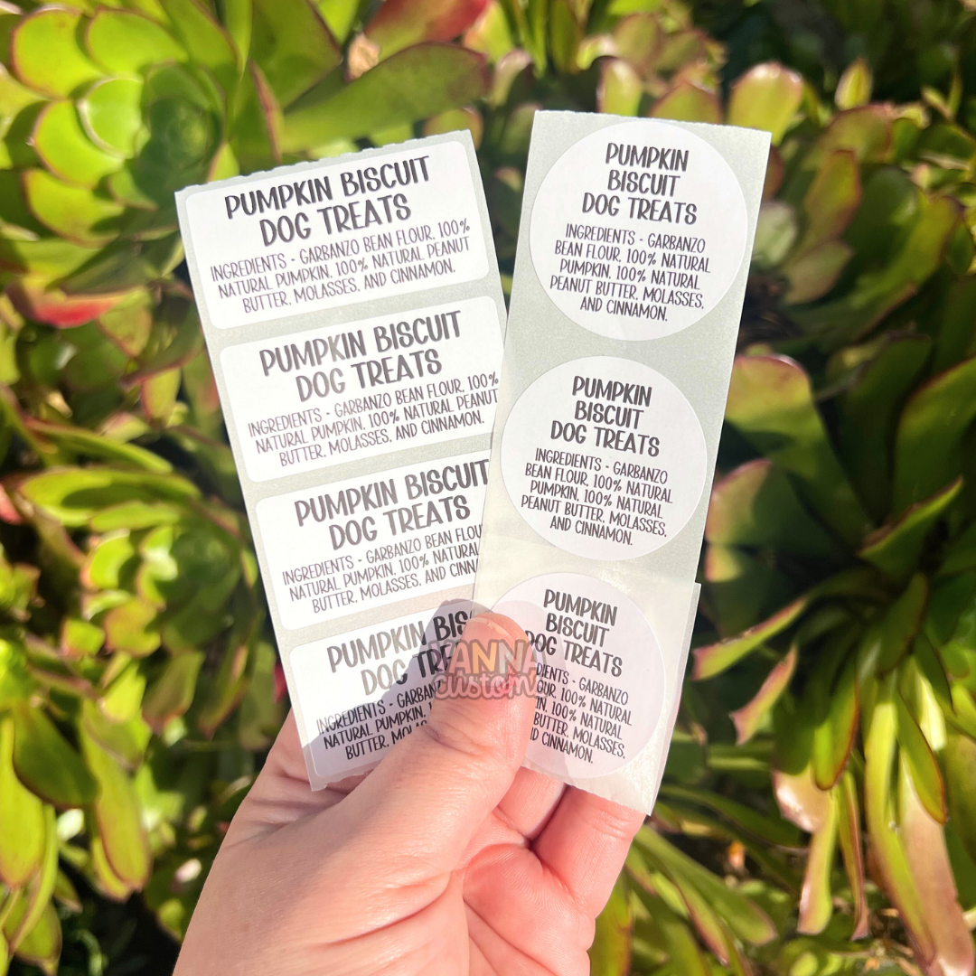 Custom Dog Treat/Homemade Food/Sourdough Bread Ingredient List Thermal Printed Labels