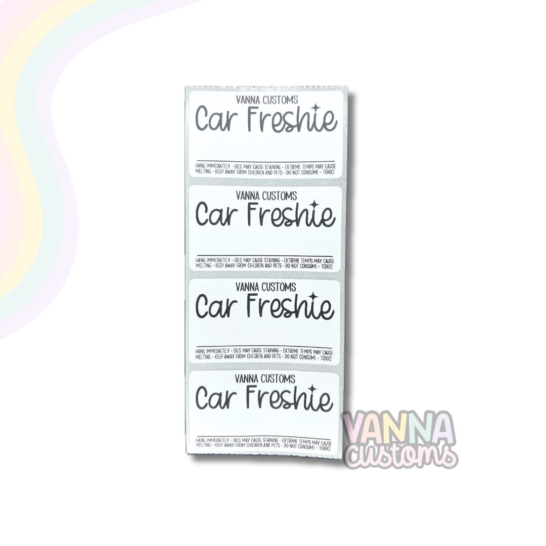 Custom Business Name Car Freshie Care + Scent Thermal Printed Stickers