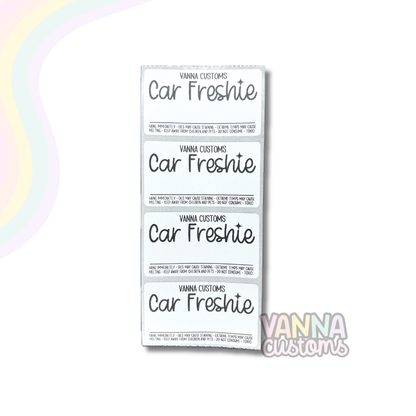 Custom Business Name Car Freshie Care + Scent Thermal Printed Stickers