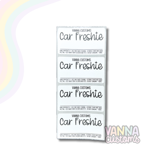 Custom Business Name Car Freshie Care + Scent Thermal Printed Stickers