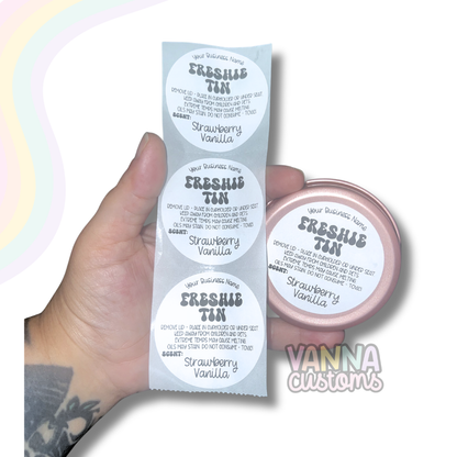 Custom Business Name Car Freshie Tin Scent + Care 2" Circle Thermal Printed Packaging Labels