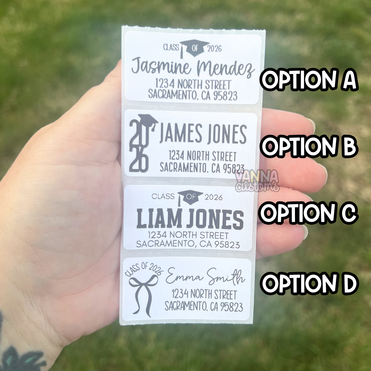 Senior 2026 Graduation Name Address Labels - 2” x 1" Thermal Printed Stickers