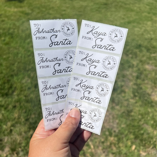 From Santa Labels - 2.25” x 1.125" Thermal Printed Stickers - Christmas Name Tag Labels